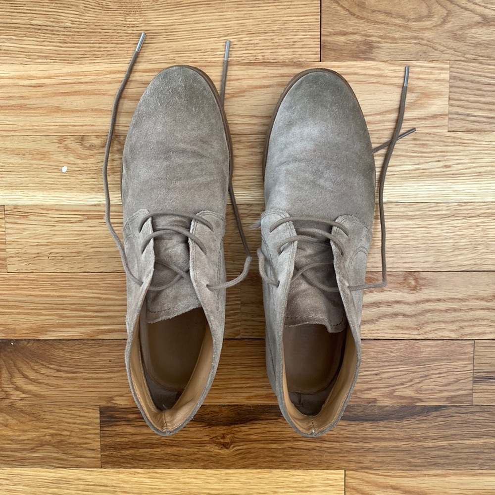 Taupe suede lace up booties